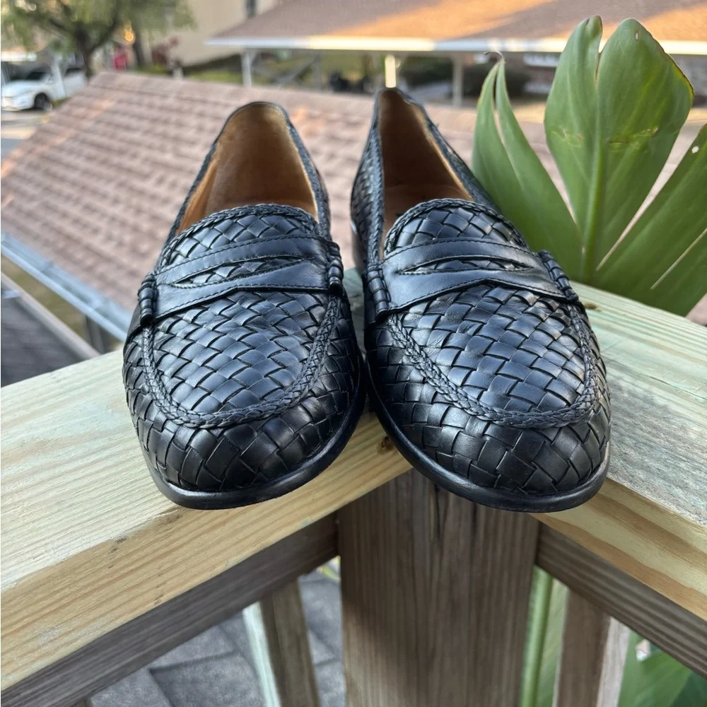 Zelli Italia Nicola Black Woven Calfskin Penny Loafers Handmade Italy Men 10.5M - Picture 7 of 14